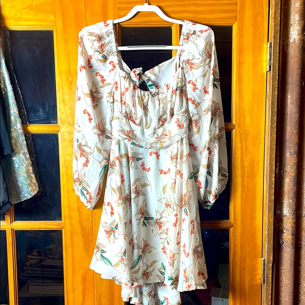 Blush and Day Floral High Low, flowered and long-Sleeved Dress, Size 1XL
